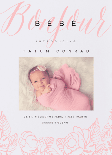 Bonjour Bebe Birth Announcement
