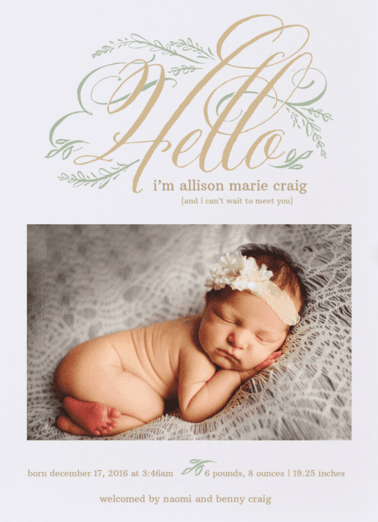 Flourished Greeting Birth Announcement